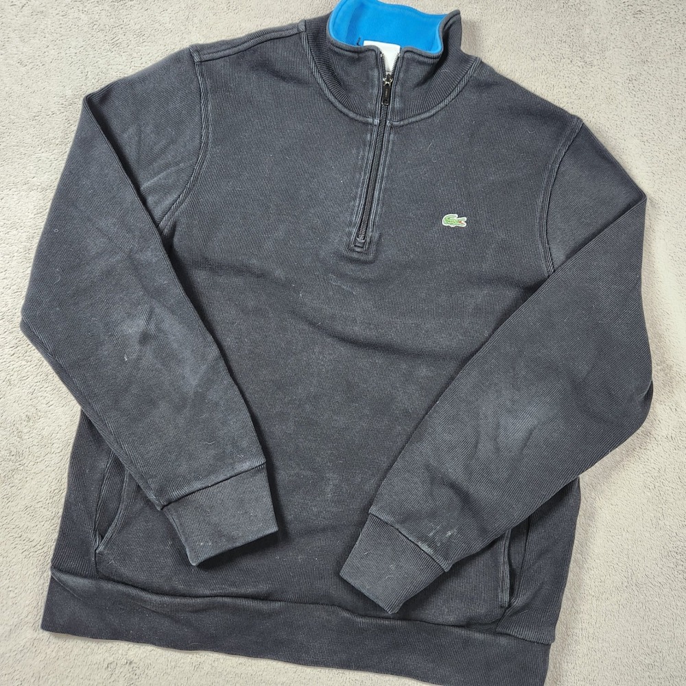 Lacoste Quarter Zip Pullover Mens Size 6 XL Ribbed Knit Sweatshirt Navy Blue